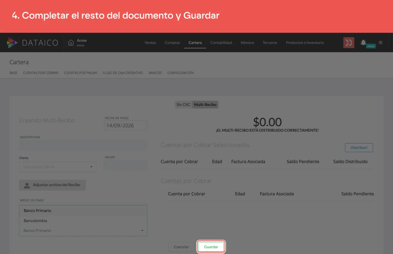 El botón Guardar, en la barra inferior del formulario