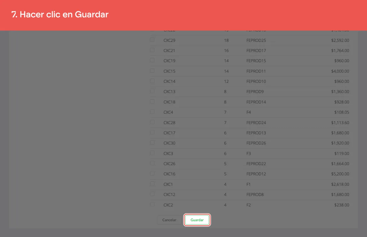 El botón Guardar, al pie del formulario del multi-recibo