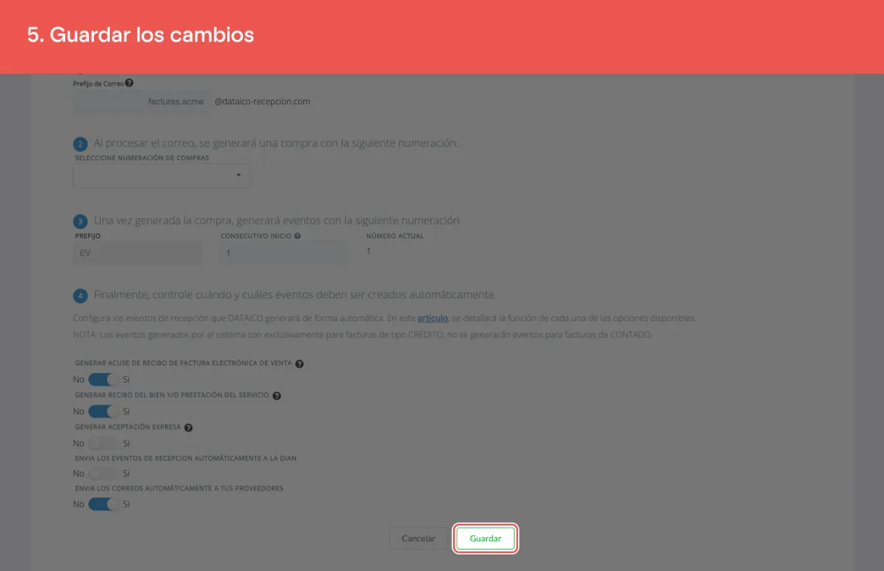 El botón Guardar del asistente de configuración