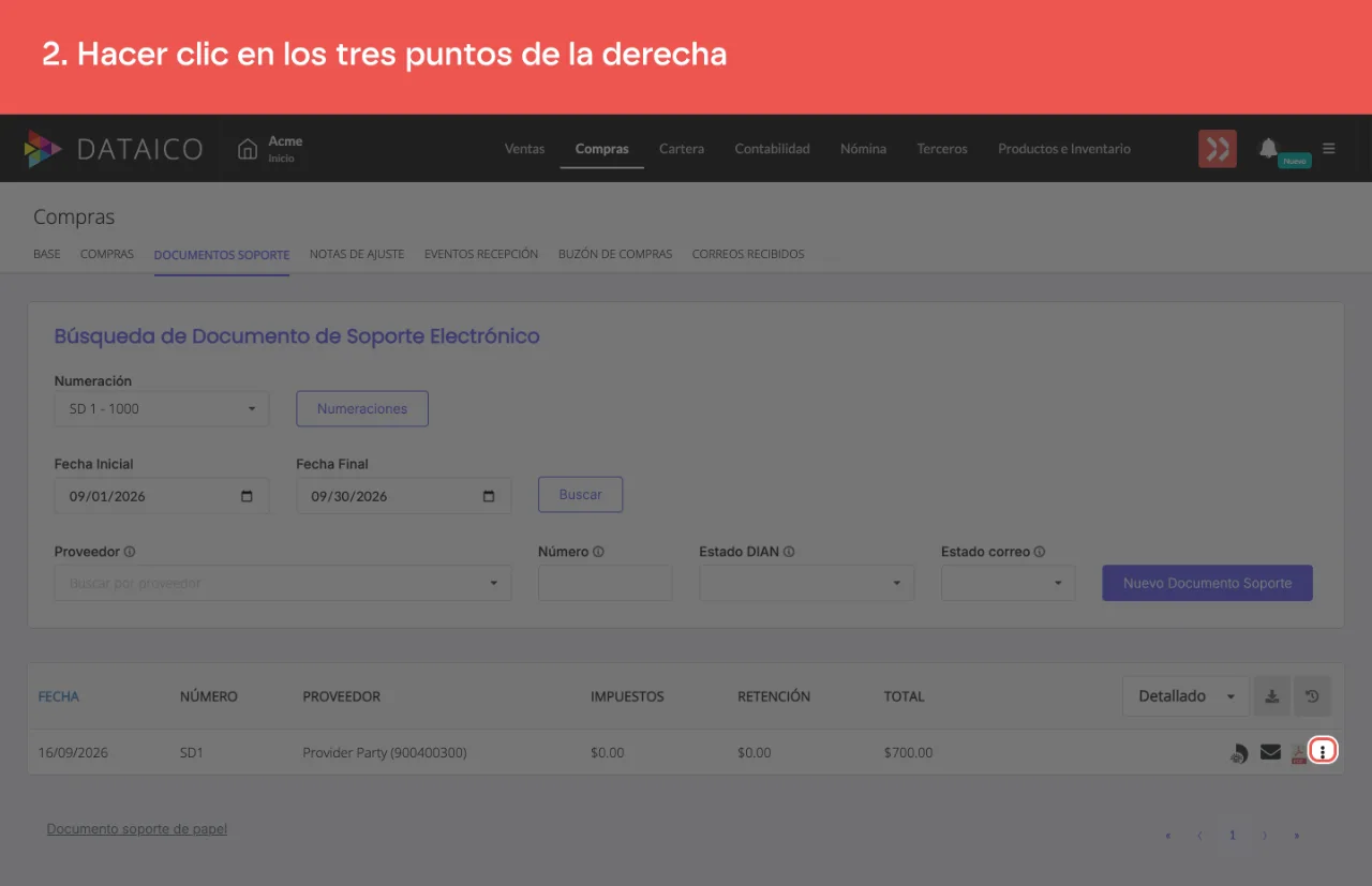El menú de tres puntos de la fila del documento