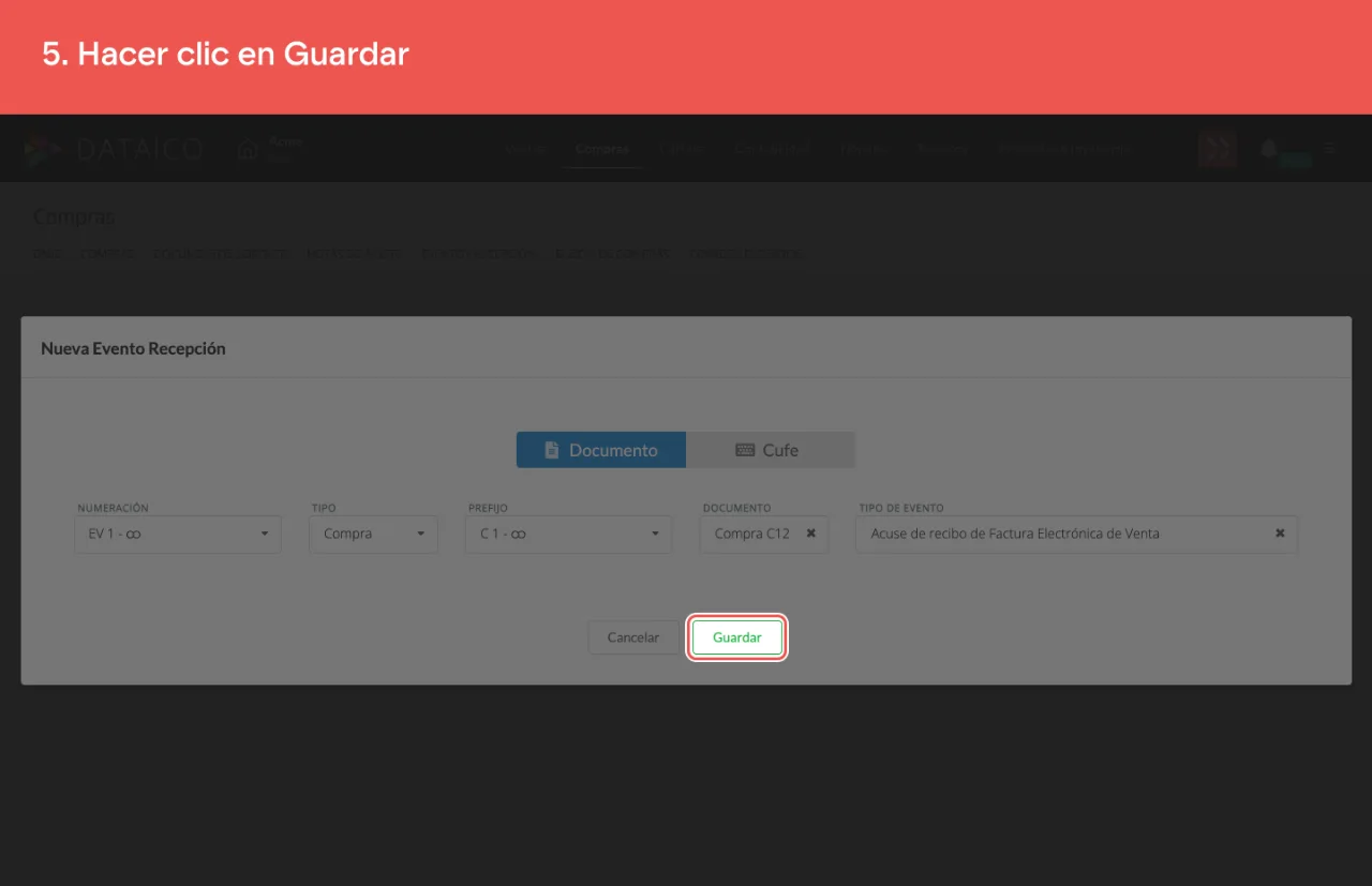 El botón Guardar del formulario del evento