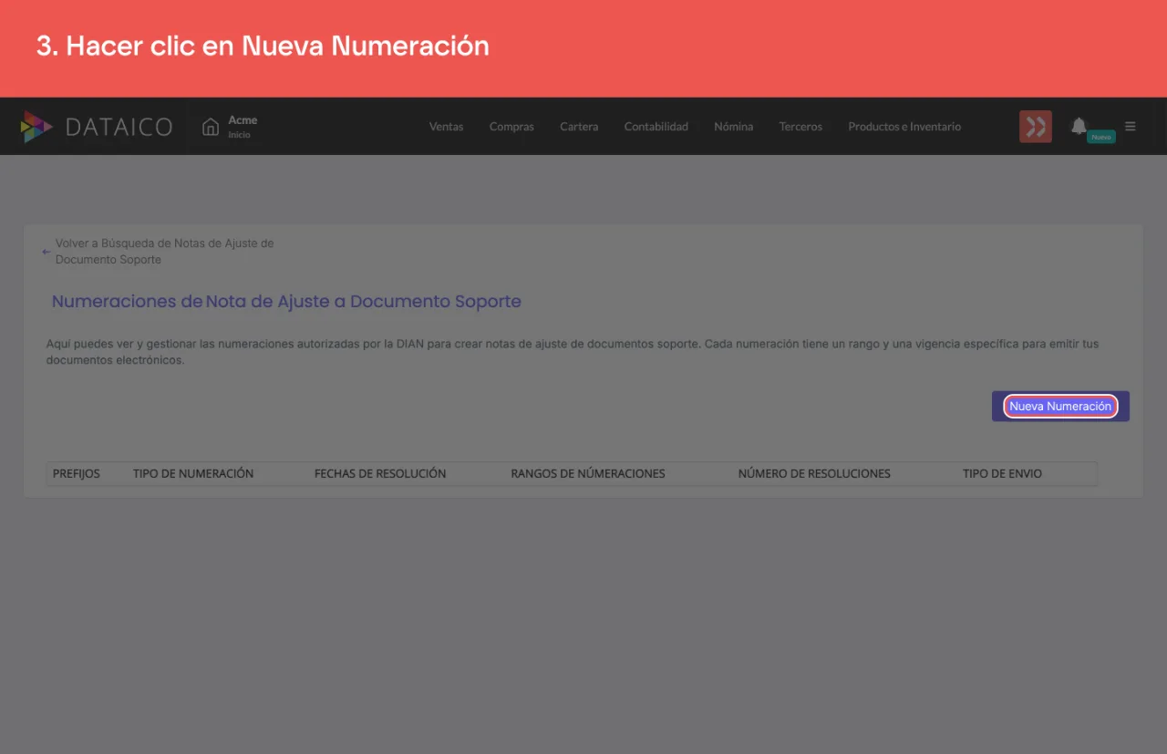 El control que abre la creación de una numeración