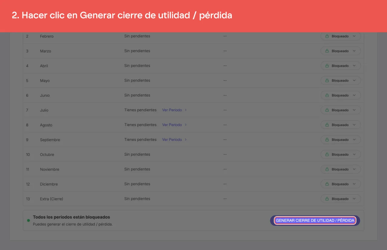 El botón de cierre habilitado, con el aviso de que todos los periodos están bloqueados