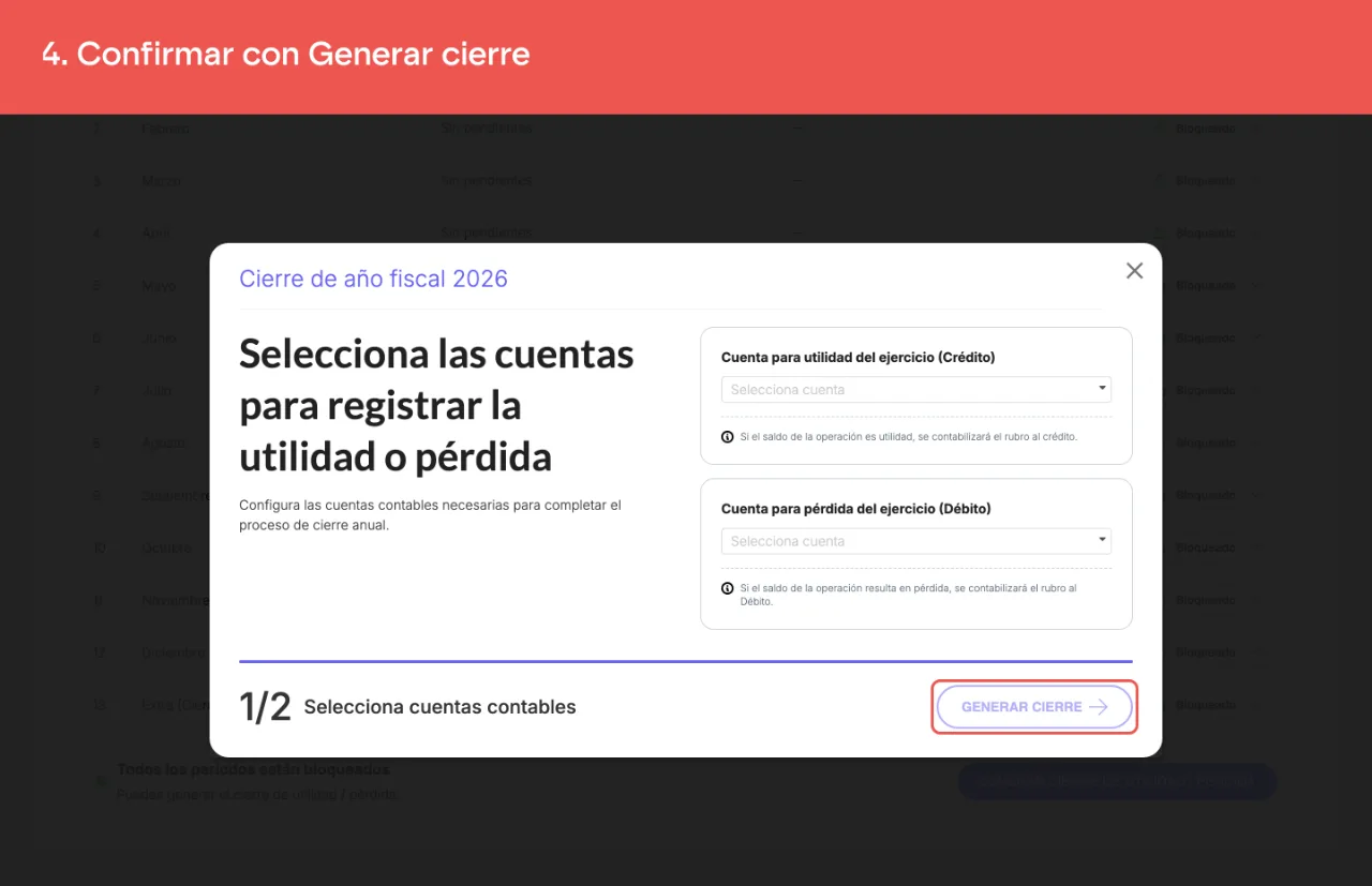 El botón que confirma el cierre anual