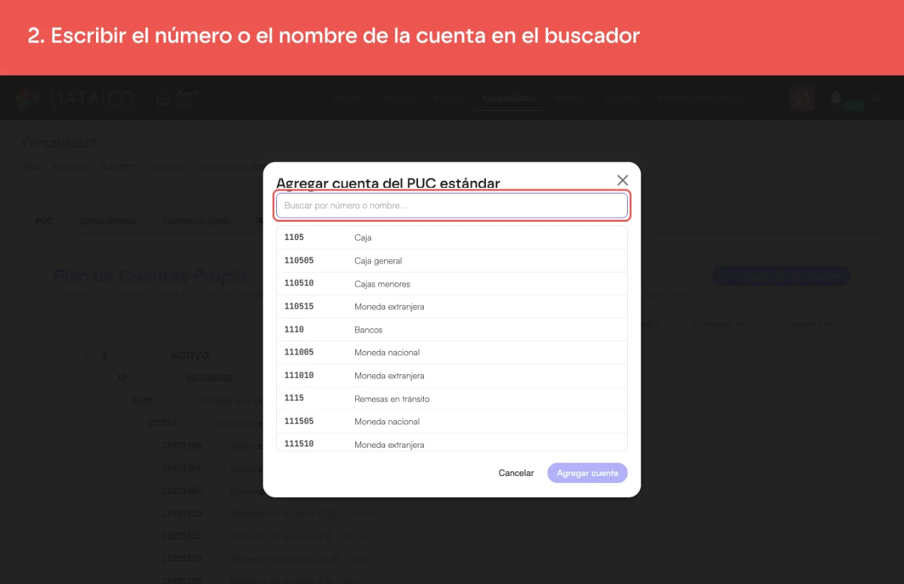 El buscador del catálogo del PUC estándar