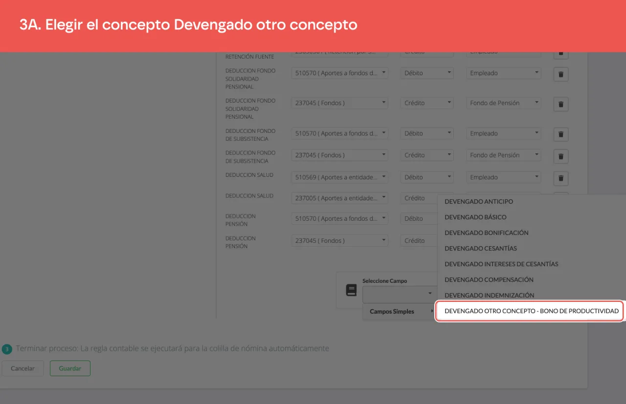 El concepto de nómina propio de la empresa, dentro de Campos Simples