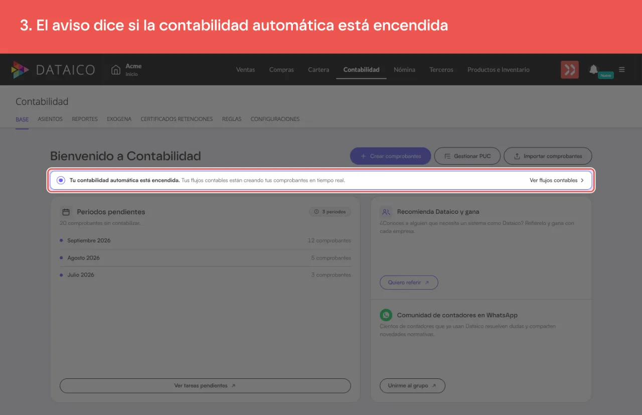 El aviso de contabilidad automática, con su enlace a los flujos contables