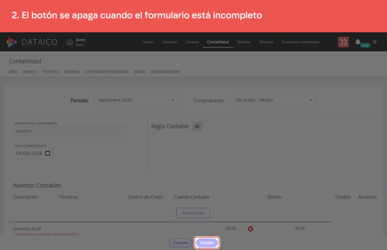 El botón principal en gris, con el formulario todavía incompleto