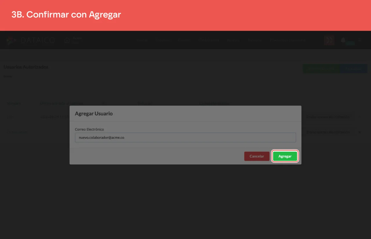 El botón Agregar del cuadro de invitación
