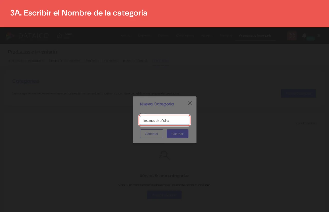 La ventana Nueva Categoría, con el nombre escrito