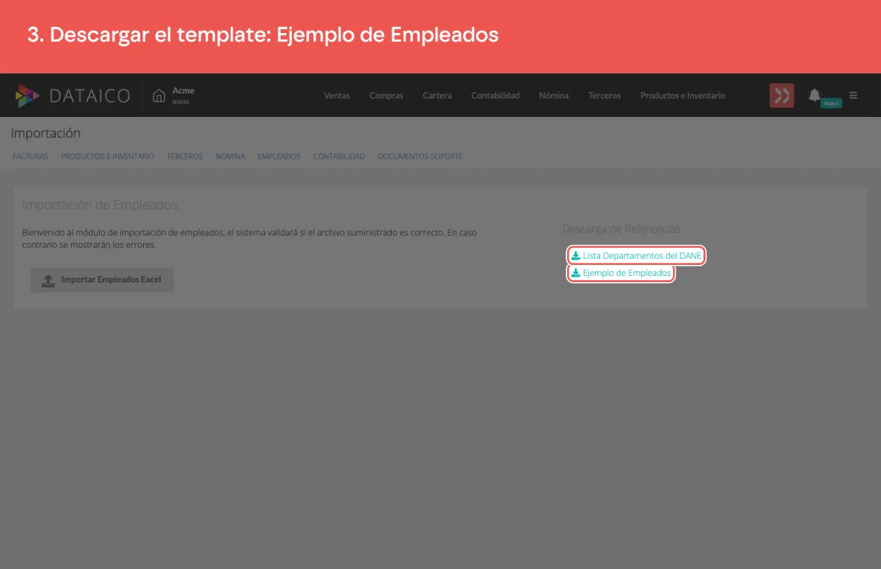 Los dos archivos de referencia: Ejemplo de Empleados y Lista Departamentos del DANE
