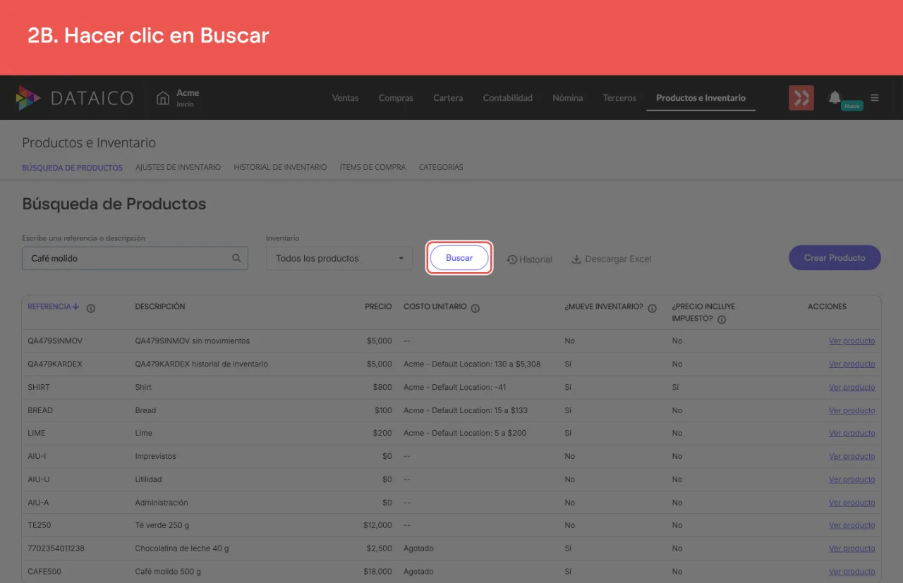 El botón Buscar, a la derecha del campo de búsqueda