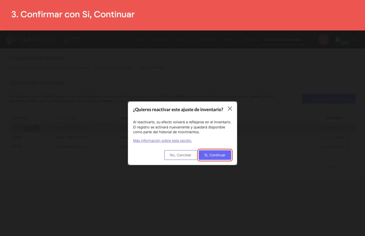 La ventana que confirma la reactivación del ajuste