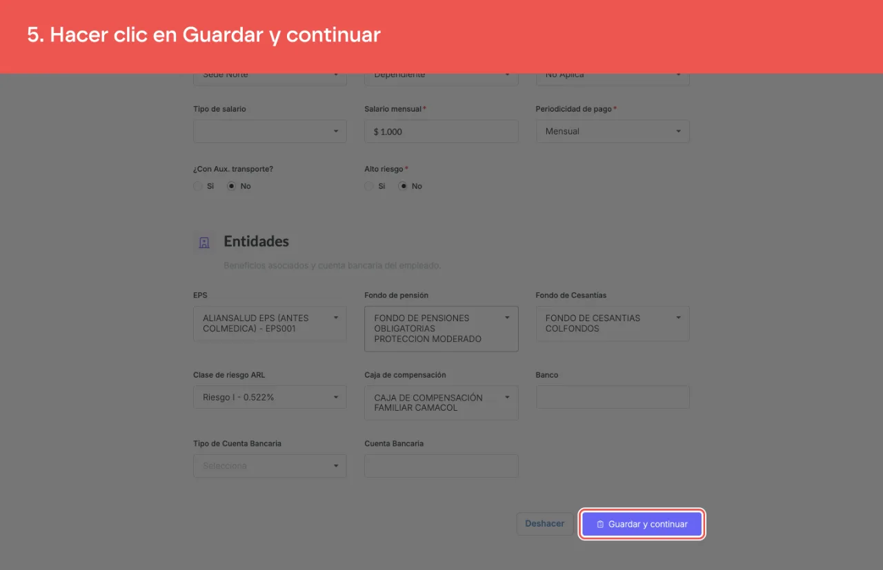 El botón Guardar y continuar, al pie de Editar vinculación