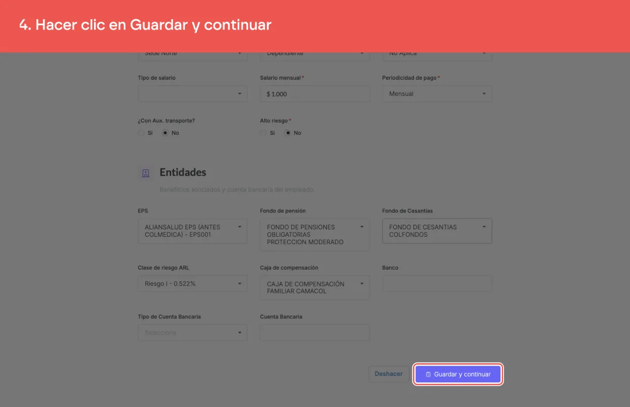 El botón Guardar y continuar, al pie de Editar vinculación