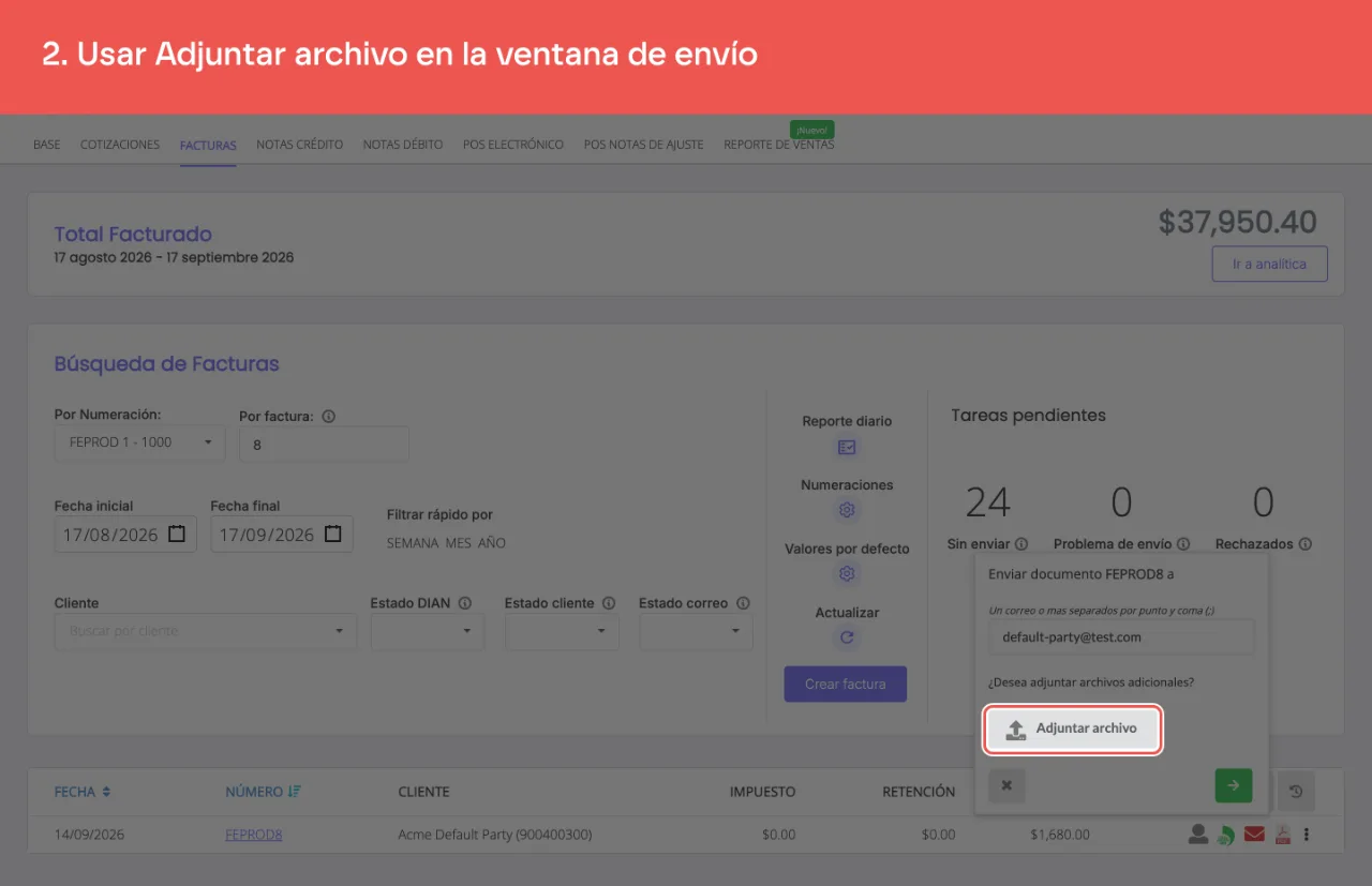 El botón Adjuntar archivo de la ventana de envío del correo