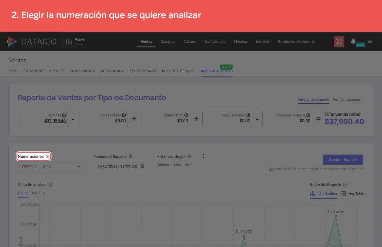 El filtro de numeraciones del reporte