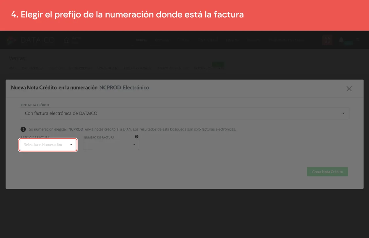 El selector de prefijo de factura