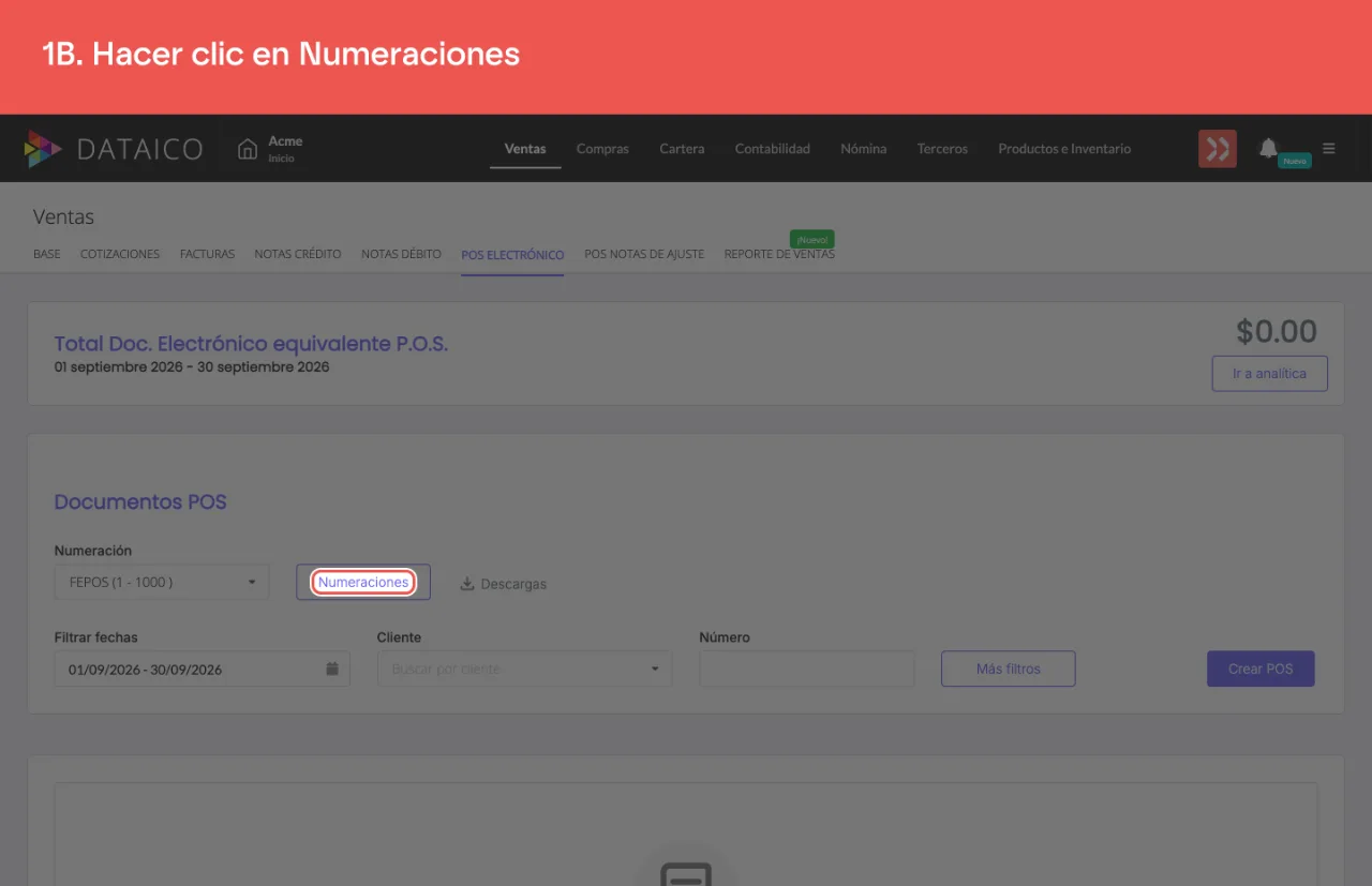 El control Numeraciones del listado de documentos POS