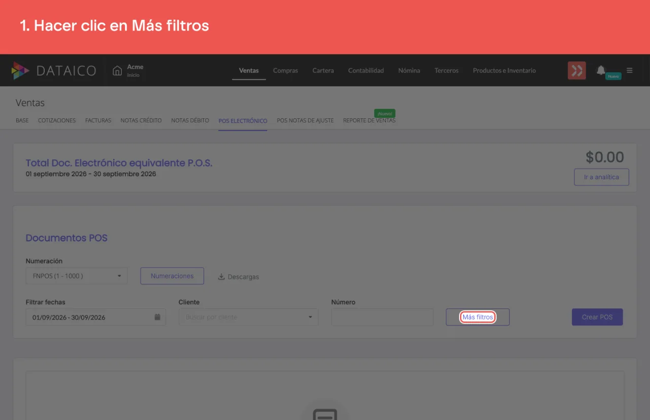 El control Más filtros, que despliega las opciones adicionales