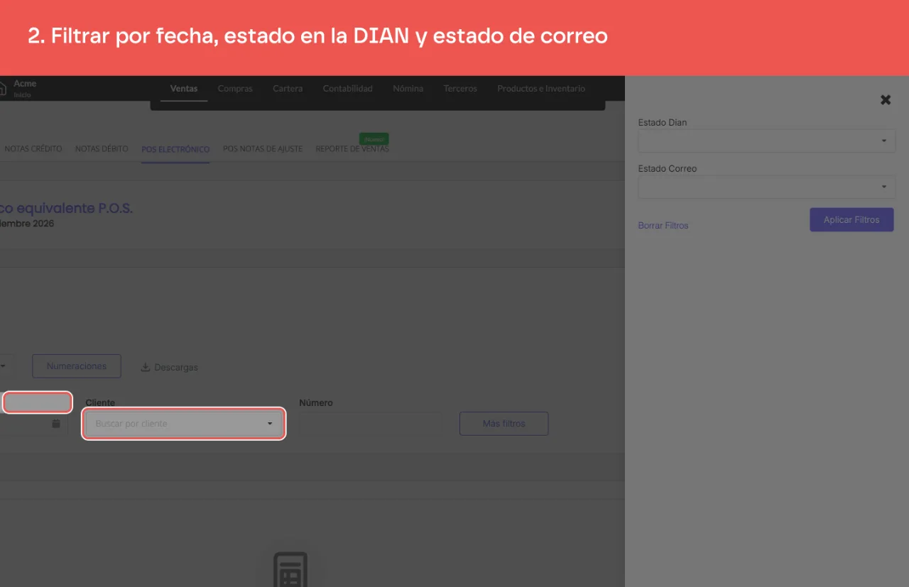 Los filtros adicionales del listado de documentos POS