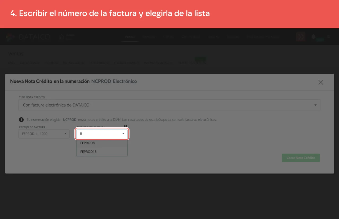 El buscador del número de factura, con la factura en la lista