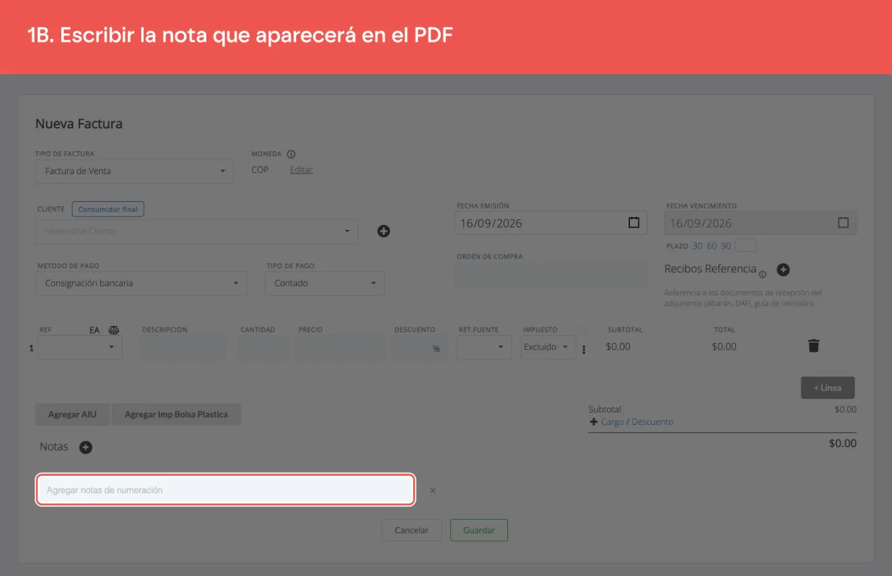 El campo de la nota, con el texto escrito