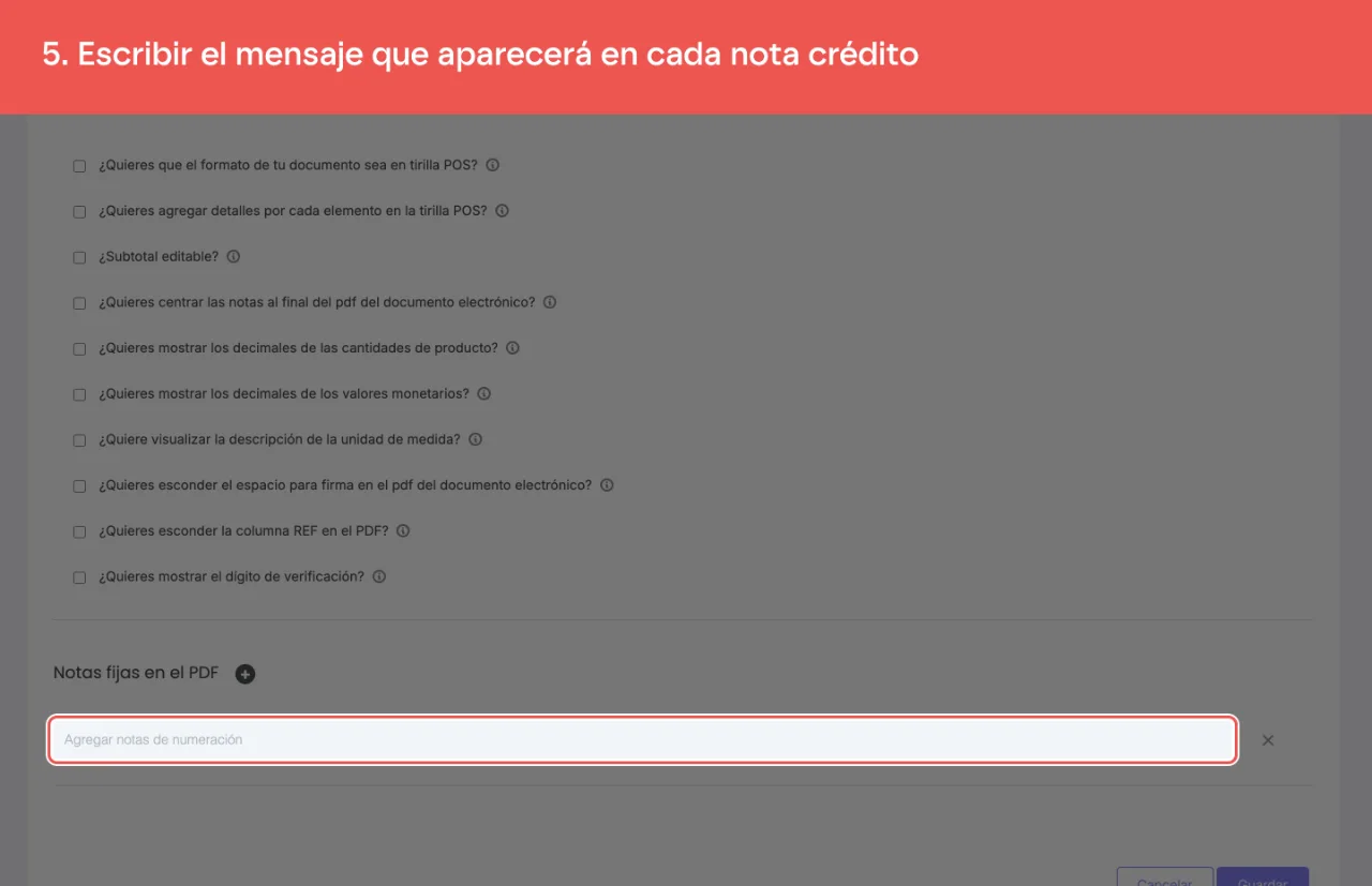 El campo de la nota fija, con el mensaje escrito