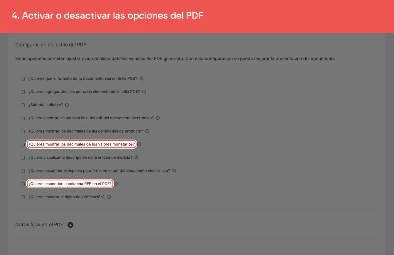 Las opciones de presentación del PDF de la numeración